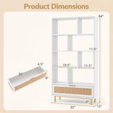 Tangkula Freestanding 6-Tier Wooden Bookshelf with Rattan Drawer