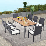 Tangkula 9 Pieces Patio Rattan Dining Set with Acacia Wood Table