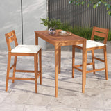 Tangkula 3 Pieces Patio Eucalyptus Wood Bar Set, Outdoor Bar Height Table and Chairs Set with Cushions