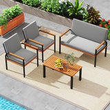 Tangkula Patio Furniture Set Outdoor Conversation Set with Acacia Wood Coffee Table