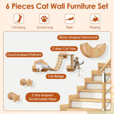 Tangkula Cat Wall Furniture Set Kitten Wall Mounted Shelves with Hammock