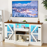 Tangkula Farmhouse TV Stand for TV up to 65 Inch, 58”L Tall Media Entertainment Center with 20 Color Led Lights