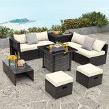 Tangkula 9 Pieces Patio Furniture Set with 50,000 BTU Propane Fire Pit Table