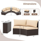 Tangkula 5 Pieces PE Rattan Half-Moon Curved Sectional Sofas with Side Tables