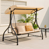 Tangkula 3 Seats Converting Patio Swing, Outdoor Porch Garden Canopy Swing with Comfortable Cushion Seats