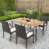 Tangkula Patio Wicker Dining Chair Set of 2, Outdoor PE Rattan Armchairs with Removable Cushion