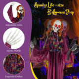 Tangkula 6 FT Halloween Animatronic Skeleton Girl with Book