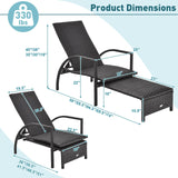 Tangkula Patio Chaise Lounge, Outdoor Rattan Lounge Chair with Retractable Ottoman
