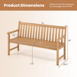 Tangkula 62" Teak Wood Outdoor Bench 3-Seat Solid Wood Garden Patio Bench