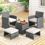 Tangkula 5 Pieces Patio Furniture Set PE Wicker Outdoor Lounge Chairs with 2 Ottomans