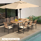 Tangkula 9 Pieces Outdoor Dining Set, Patio Furniture Set with Acacia Wood Top & Umbrella Hole, Metal Frame