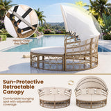 Tangkula Outdoor Patio Daybed with Retractable Canopy & Cushions