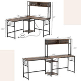 Tangkula L-Shaped Desk with Power Outlet, Large Corner Desk Converts to 2-Person Long Desk with Hutch