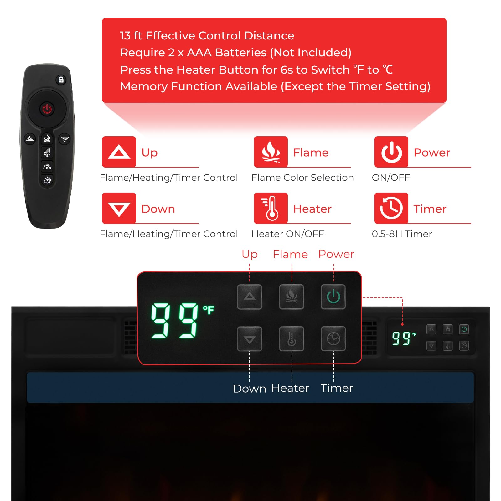 23-Inch Infrared Quartz Electric Fireplace Insert with Remote Control, 1500W - Tangkula