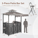 Tangkula 3 Piece Patio Bar Set with Awning for Patio Poolside Garden Backyard
