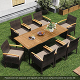 Tangkula 9 Pieces Outdoor Rectangle Acacia Wood Table and Cushioned Chairs Set with 1.9” Umbrella Hole