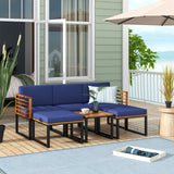 Tangkula 6 Piece Patio Conversation Sofa Set, Acacia Wood Chair Set with Ottomans & Coffee Table