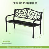 Tangkula 50 Inches Outdoor Garden Bench with Floral Design Backrest and Slatted Seat