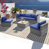 Outdoor Wicker Furniture Set with Tempered Glass Coffee Table, Comfy Seat & Back Cushions
