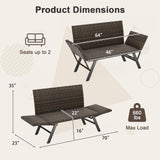 Tangkula Patio Convertible Sofa for 2 Quick Dry Foam Padded Rattan Loveseat
