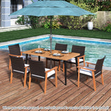 Tangkula 63 Inches Outdoor Indoor Dining Table with 1.97 Inches Umbrella Hole and Metal Legs