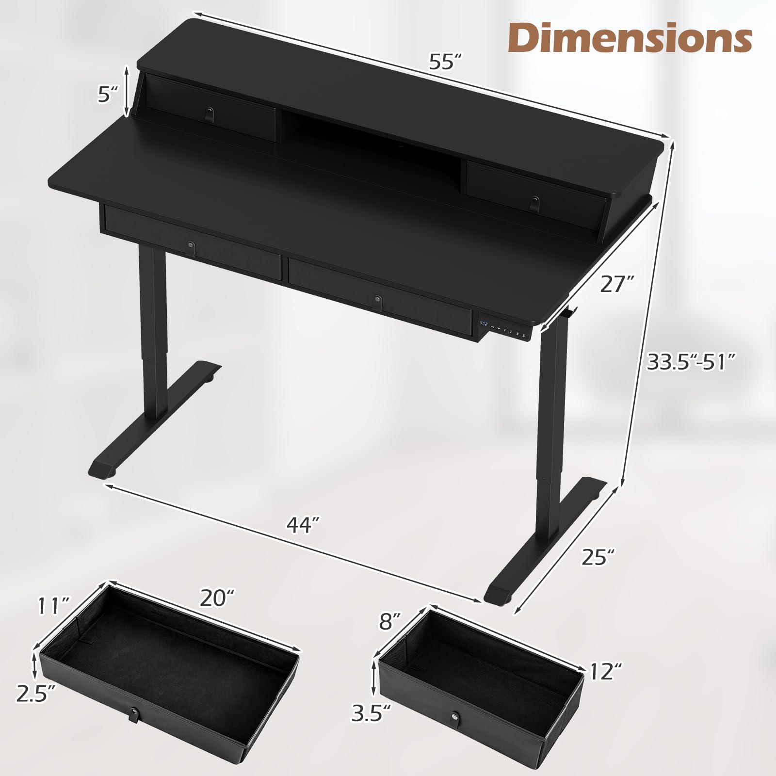 Tangkula Electric Standing Desk w/Drawers