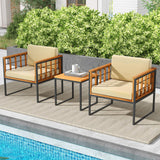 Tangkula 3 Pieces Patio Chair Set, Acacia Wood Outdoor Sofa Set with Metal Support