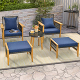Tangkula 5 Piece Patio Furniture Set, Patiojoy Wicker Chair Set with Coffee Table & 2 Ottomans (Navy)