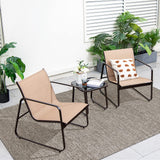 Tangkula 3 Pieces Patio Conversation Set, Outdoor Metal Chair & Table Set, Breathable Fabric & Tempered Glass Tabletop