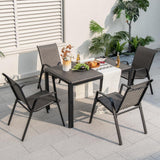 Tangkula 5 Piece Patio Rattan Dining Set, Outdoor Table & Chairs Set for 4, Machine Woven Wicker Tabletop & Seat (Brown)