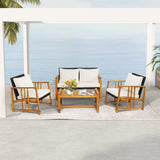 Tangkula 4 Pieces Patio Sofa Set, Outdoor Mix Brown Rattan Conversation Set with Acacia Wood Frame