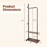 Tangkula Freestanding Wooden Garment Rack with Wheels
