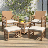 Tangkula 5 Piece Patio Wicker Conversation Set Includes 2 Armchairs, 2 Ottomans & 2-Tier Side Table