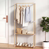 Tangkula Solid Wood Clothes Rack for Hanging Clothes with Hanging Rod & 2 Open Shelves