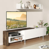 Tangkula White TV Stand with 2 Wall Shelves