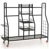 Tangkula Golf Bag Storage Rack for Garage, Heavy Duty Metal Double Golf Bag Storage Rack with Removable Golf Club Stand