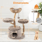 Tangkula Solid Wood Cat Tree with Well-Woven Cattail Basket