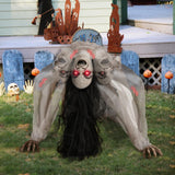 Tangkula Halloween Animated Crawling Woman with LED Eyes, Animatronic Zombie Woman Crawler with Vocally Triggered Sound & Motion Effects