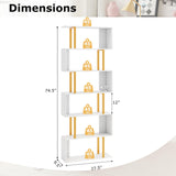 Tangkula 6-Tier Geometric Bookcase, 74.5-Inch S-Shaped Bookshelf with Metal Frame