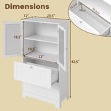Tangkula Bathroom Floor Storage Cabinet with 2 Drawers and 2 Frosted Glass Doors