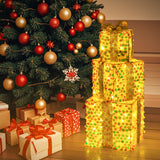 Tangkula Set of 3 Christmas Lighted Gift Boxes, Pre-lit 90 LED Light Up Present Box Decorations with Bows and Plug