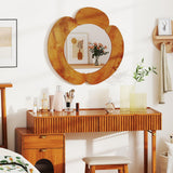 Tangkula Irregular Wall Mirror with Teak Wood Frame