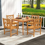 Tangkula 5 Pieces Patio Dining Set Wood Square Dining Table with 1.96” Umbrella Hole and 4 Chairs