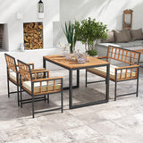 Tangkula 4 Piece Patio Dining Set, Outdoor Wood Dining Furniture W/ 2 Chairs & 1 Loveseat, 47” Acacia Wood Table W/Umbrella Hole