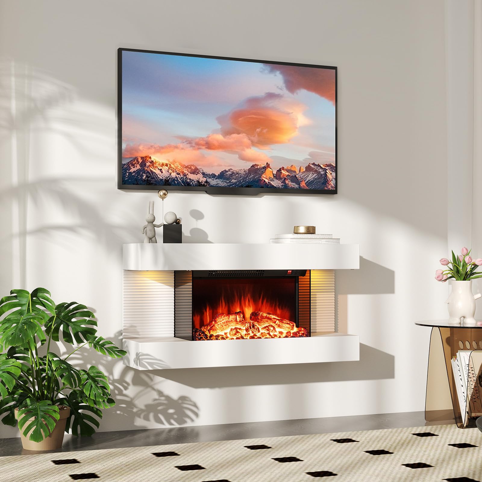 Tangkula 32" Fireplace Mantel with 18 Inches 3 Sided Fire Place