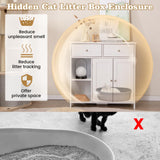 Tangkula 31.5 Inch Enclosed Cat Box Cabinet with 2 Storage Drawers Double Doors & 2 Open Shelves