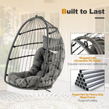 Tangkula Hanging Egg Chair, Foldable Wicker Hammock Chair with Removable Seat Cushion (Without Stand) (Gray)