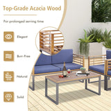 Tangkula 4 Piece Patio Chair Set, Acacia Wood Chair Set w/ 2 Chairs, 1 Loveseat & 1 Coffee Table