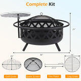 Tangkula Outdoor Round Wood Burning Fire Pit with Adjustable & Rotatable Grill Grate