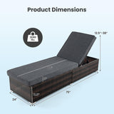Tangkula Outdoor Chaise Lounge, Patio Wicker Lounge Chair w/ 4-Level Backrest, Heavy-Duty Metal Frame